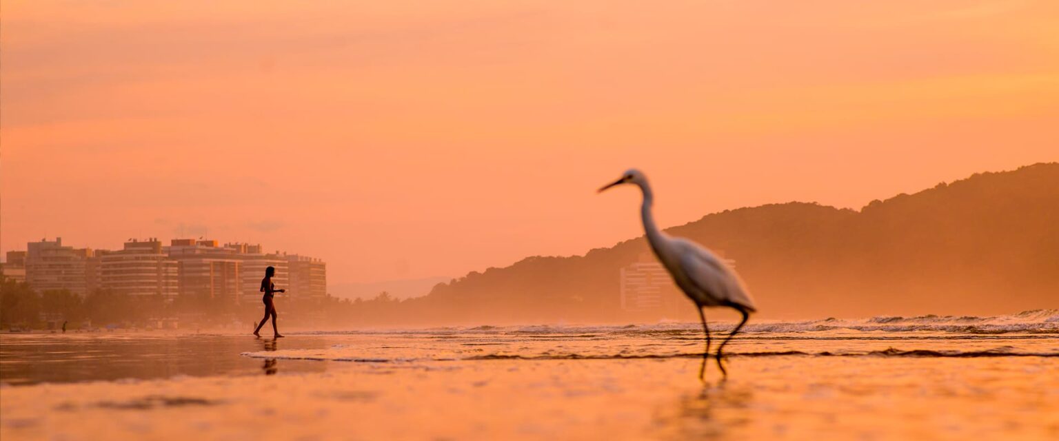 O amanhecer na praia da Riviera de São Lourenço